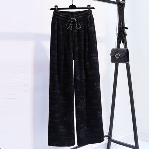 Elegant Tied Acetate Wide Leg Pants Womens Loose Straight Casual Trousers Autumn Winter New Style National Wind Long Pants