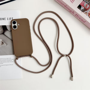 Crossbody Necklace Lanyard Soft Silicone Phone Case For iPhone 17 16 15 14 Pro Max Fashion Solid Color Matte Frosted Back Cover