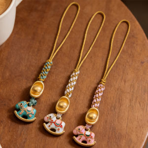 New Year Enamel Rocking Horse Pendant Year of the Horse Gold Ingot Charm Phone Lanyard Bag Hanging Ornament Lucky Fortune Jewelry