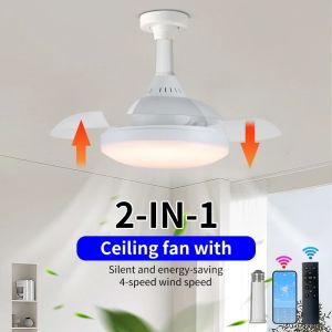 E27 Base Ceiling Fan Light with Remote Control smart bedroom Fan Retractable Fan Blades Kitchen Mini Invisible Ceiling Fan Light