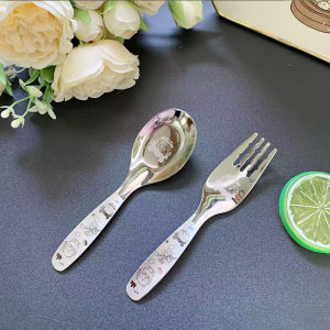 Cute Nezha Cartoon Childrens Mealtime Fork Spoon Portable Mini Rice Spoon 304 Stainless Steel Food Grade Dining Utensils