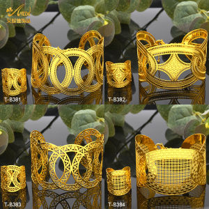 Dubai Gold Color Adjustable Chain Open Bracelets With Ring Hollow Design Nigeria Africa Bride Wedding Party Gift Parts Wholesale