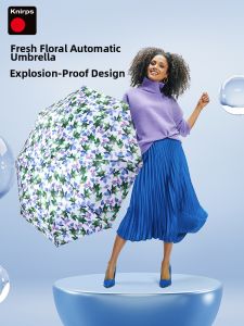Knirps | Automatic Folding UV Protection Floral Design Sun Umbrella for Women