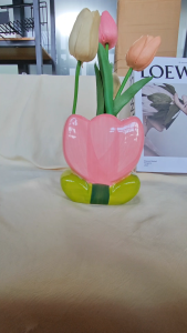 Flower Pen Holder Cute Desk Organizer Pink Ceramic Flower-Shaped Stationery Holder for Makeup Brushes and Pencils