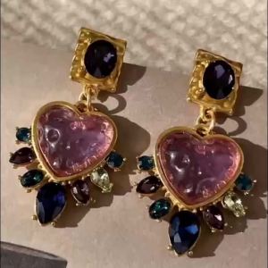 Exquisite Women Girls Vintage Palace Heart Crystal Earrings Lady Fashion Baroque Style Luxury Exaggerated Ear Rings Accessories