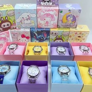 Sanrio series cartoon Kids Watch Cute Cartoon Labubu Children watch Kids fashion accessories Kuromi watches Melody Kids Birthday gift Jam tangan kartun untuk budak hadiah W003