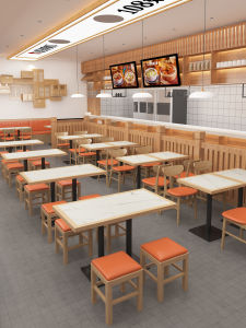 Modern Simple Style Restaurant Dining Table And Chair Set Rock Plate Solid Wood Furniture Combination for Noodle Shop And Hot Pot Restaurant