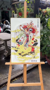 Tranh Cửu Huyền Thiên Nữ treo tường chất liệu gỗ in tráng gương bọc viền