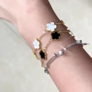Vòng Tay Hoa Lá Bằng Thép Không Gỉ Mạ Vàng 316L Có Thể Điều Chỉnh Quà Tặng Sang Trọng Dành Cho Nữ Với Charm Năm Cánh Hoa Dây Cáp.