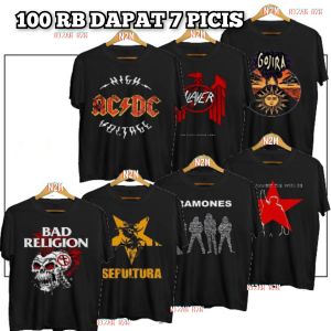 Kaos 100rb 7 Kaos Band Kaos Hitam Atasan pria wanita lengan pendek