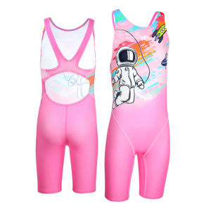YINGFA Teen Swimwear Quick-Drying Breathable Cartoon Printed Girls Training Swimsuit Junior High School Students Conservative Knee-Length Swimsuits