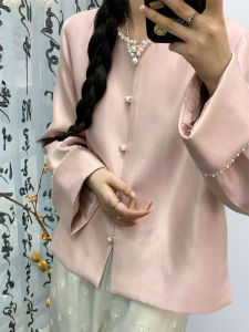 YUFUQING | New Chinese Style Pink Sequin Satin Womens Jacket Spring 2025 Lightweight National Trend Ageless Top Quality Polyester Fiber