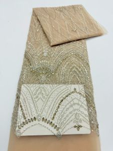 High Quality Luxury African Handmade Beaded Lace French Nigerian Sequins Embroidery Lace Fabric For Bridal Wedding Dress AT2859