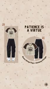 One Set Korean Style 2in1 | Atasan Crop Top Columbia Wanita dengan Celana Cargo Drill Haighwaist | - KA032