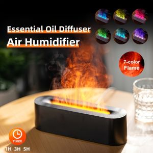 1PC New Simulated Flame Desktop Humidifier With 7 Colorfuls Atmosphere Effect Three-Level Timing Ideal For Indoor Humidification