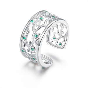 BAMOER Tree of Life Wide Finger Rings for Women 925 Sterling Silver Free Size Adjustable Ring Band New Design BSR125
