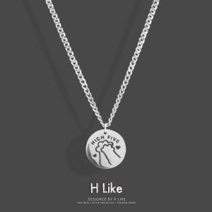 Round Brand Necklace Pendant Titanium Steel Couple Cats Paw