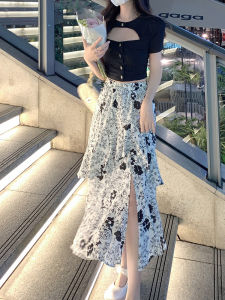 Váy Chữ a Xếp Ly Ren Cạp Cao Mùa Hè Cho Nữ Váy Dài Vừa Phải Váy Đuôi Cá Váy Xếp Ly Họa Tiết Hoa Váy Công Sở Phong Cách Hàn Quốc