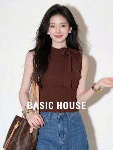 Basic House | Single Bowtie High Collar Sleeveless T-shirt
