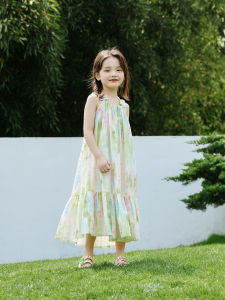 Mint Wave Girls Dress Childrens Fashionable Skirt Wild Persimmon Original Design Summer Season Cotton 100% Gown for Kids