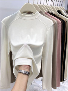 Elegant Solid Color High Neck Long Sleeve T-Shirt Womens Slim Fit Base Layer Shirt Versatile Casual Style Autumn Wear