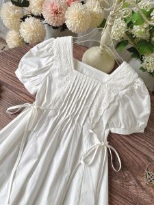 Pure Cotton Short Sleeve Princess Dress for Girls White Summer New Style Childrens Clothing Elementary School Girls Dress