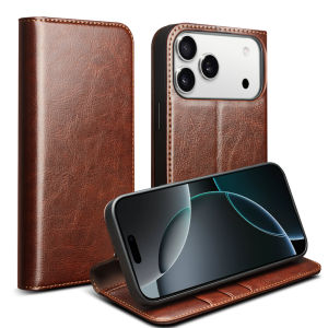 QIALINO Genuine Leather Flip Case for iPhone 17 Bracket Handmade Business Cover with Card Slots for iPhone 17 Pro Max/17 Air