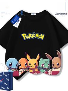 NASA Collaborative Pokemon Childrens Short Sleeve T-Shirt Cotton Half Sleeve Summer Casual Loose Fit Breathable round Neck