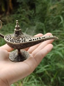 Elegant Arabian Genie Lamp Metal Incense Burner - Fragrance-Free Antique Candle Holder with Intricate Design for Christmas Valentines Day & Holiday Gifts Incense Holder