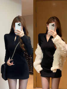 SUHUIQIAN | Black Fitted Long Sleeve Short Dress 2026 New