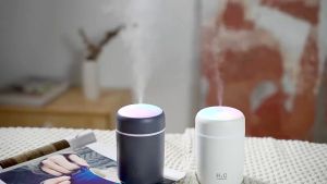 เครื่องทําความชื้น พร้อมโคมไฟ Led เครื่องพ่นไอน้ำ 300ml เพิ่มความชื้น ขนาดเล็กพกพาสะดวก พร้อมส่ง