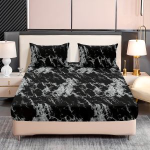 3-Piece Marble Print Fitted Sheet Set - Ultra Soft Breathable Microfiber Fabric Hypoallergenic Wrinkle-Resistant Easy Care -