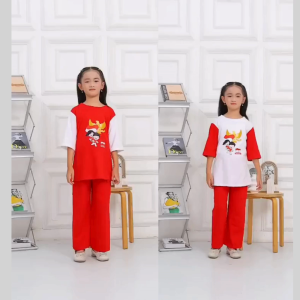 Setelan anak perempuan kemerdekaan 17 agustusan setelan celana cargo usia 2-10 tahun/setelan kemerdekaan anak perempuan merah putih motif sablon/baju kemerdekaan HUT RI anak cewek