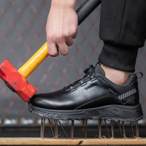 HKIMDL Rotated Button Men Safety Shoes Waterproof Leather Work Shoes Insulation 6KV Electrician Shoes Anti-puncture Indestructible Shoes 36-47