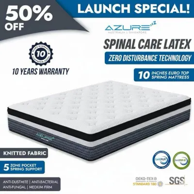 Azure™ Xtra-Firm | 10 Inch Spring Latex Mattress | Zero Motion Transfer | Single Super Single Queen King Size Tilam / Mattress.