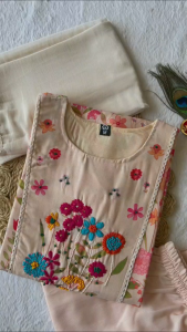 KPs Elegant Beige Cream Pure Linen Cotton Kurti Set with Digital Print & Nazmin Dupatta | M-XXL