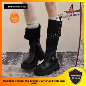 YX | Winter Womens Boots Thick Sole Mid-Calf Boots High-Cut Slim Boots