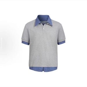 OUMULONG | Áo Polo Giả Hai Mảnh Màu Xanh Hải Quân