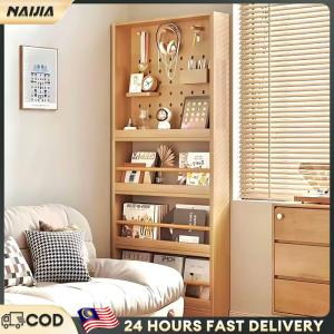 NAIJIA Solid Wood Wall Mounted Shelf with Hole Board for Bedroom Cosmetic Bag Storage Rack Simple Modern Style Wooden Craft置物架