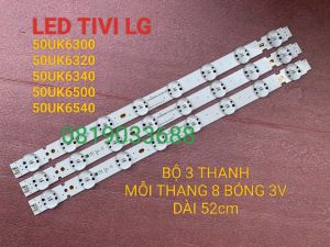 THANH LED TIVI LG 50UK6300 50UK6320 50UK6340 50UK6500 50UK6540 MỚI 100% BỘ 3 THANH MỖI THANH 8 BÓNG  3V DÀI 52cm