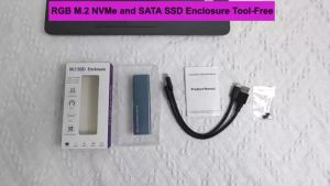 M.2 NVMe and SATA SSD Enclosure Tool-Free10Gbps USB 3.1 Gen2 Aluminum RGB NGFF Supports M and B&M Keys(with USB C&USB A Cables)