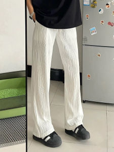 Quần Dài Nam Vải Lụa Băng Màu Trắng Ống Đứng Mỏng Mùa Hè Phong Cách Mỹ Nhanh Khô Quần Dài Thường Ngày Ống Rộng Cạp Vừa