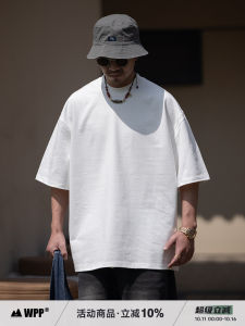 WPP Japanese Style Heavyweight Pure Cotton Short Sleeve T-Shirt Mens Summer Loose Casual Basic Small Collar Half Sleeve Base Shirt