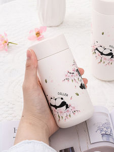 Portable Mini Insulated Stainless Steel 316 Pink Panda Cherry Blossom Water Bottle for Women High Aesthetic Value Student Cup