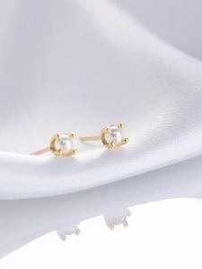 AURORA Real 925 Silver Mini Simple Natural Pearl Stud Earrings Jewelry ES925-16