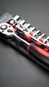 PROMO CUCI GUDANG !!!!! Kunci Sohk 1 set lengkap 12 Pcs 1/2 1/4 3/8 Socket Set Ratchet Driver Wrench Case Tool Kit Chrome Vanadium Steel