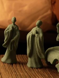 Zen Buddha Garden Statues Decorations Monk Figurine Buddhism Home Decor for Fish Tank Yard Flower Pot Green Sandstone Thailand