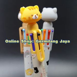 SPARROW Pen 6 warna / 6 Color Pen / Pen Karakter Lucu Cantik CAT DIARY (6894)