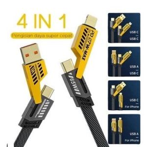 KABEL DATA 180W 4IN1 FAST CHARGING USB Type A Type C iOS MULTIPLE CHARGING 27W + 65W METAL DATA CABLE FAST CHARGING