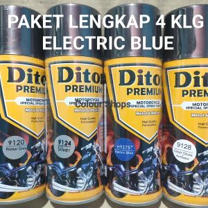 Pilok Cat Diton Premium Paket Lengkap 4 Kaleng Electric Blue Biru elektrik 9275 Primer Grey 9120 Silver 9124 Clear Gloss 9128 400cc Pilox Paketan Cat Semprot Special Spray Paint